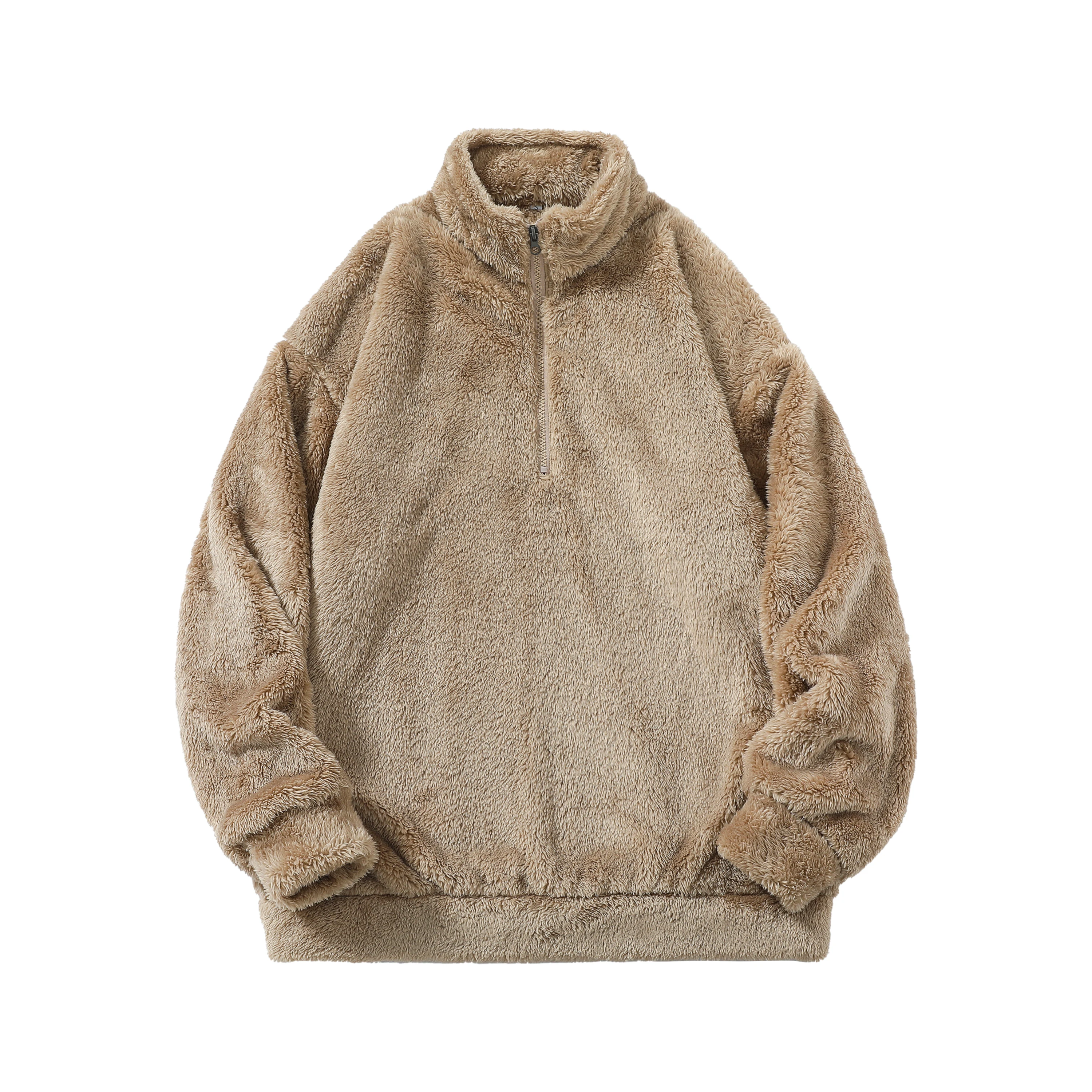Casual coral velo moletom jaqueta para homens gola alta meio zip hoodie masculino estilo curto outono inverno novo moletom