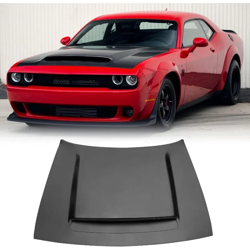 

FREEMOTOR802 Compatible with 2008-2023 Challenger Front Hood, Demon Style Black Aluminum Hood Panel