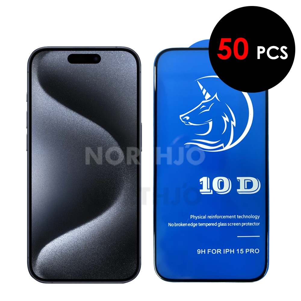 

50Pcs 10D For iPhone 15 Pro 14 Plus 13 12 11 XS Max Mini XR 7 8 Tempered Glass Film Full Covering Silk Printing Screen Protector