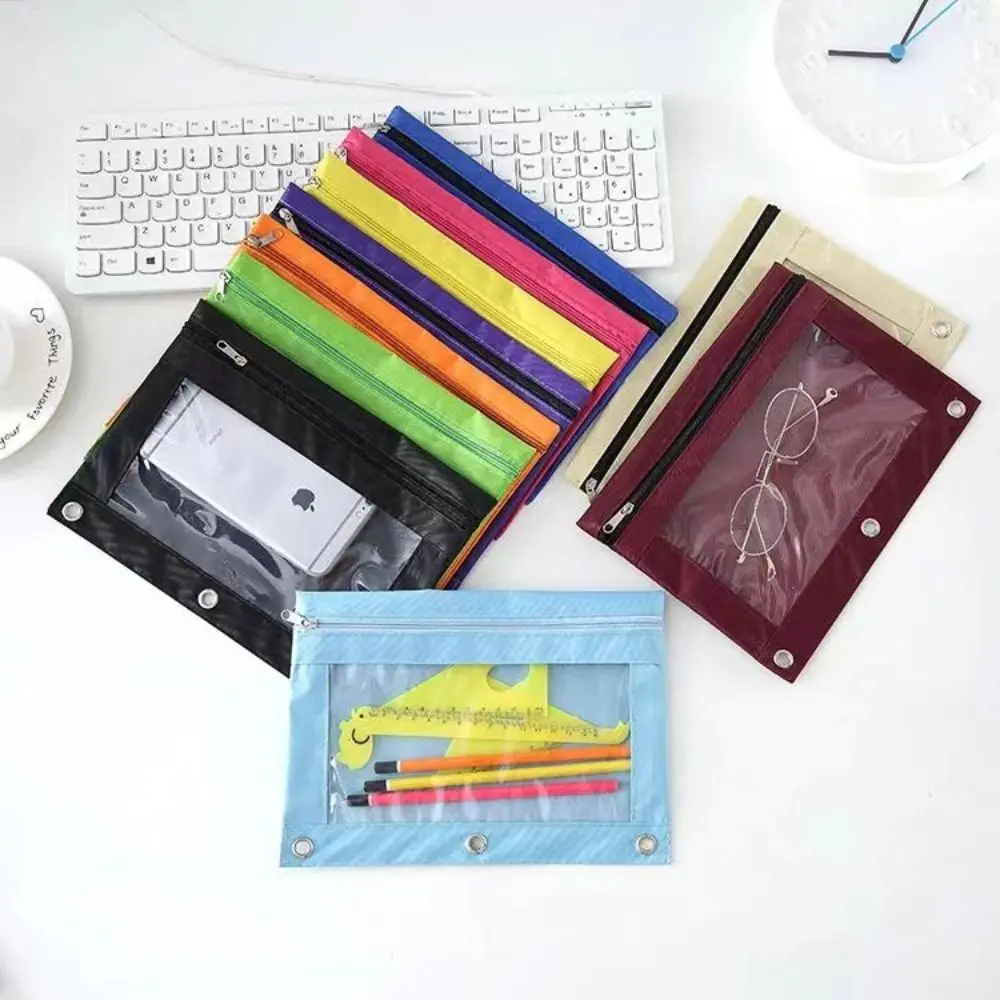 New Zippered Binder Pencil Pouch Pen Case B5 Multicolored File Holder with 3 Rings PVC Pencil Case