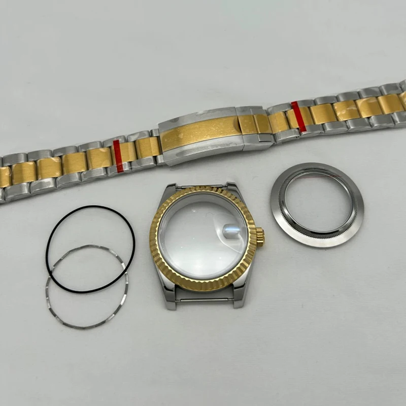 NH35 316L Stainless Steel 36mm/39mm Silver-Gold+Jubilee Strap Sapphire Magnifying Glass Watch Case Fit NH35/NH36 Movement
