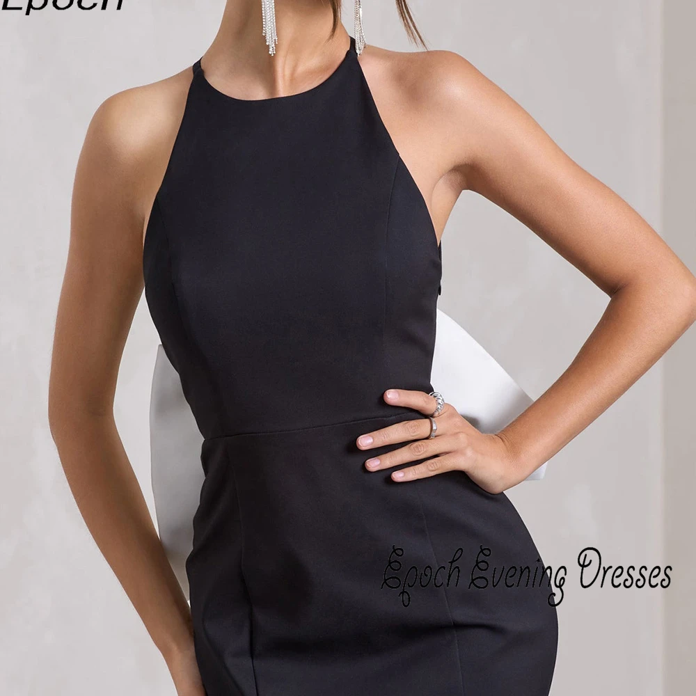 Vestido de noite epóxi فسات chter ة Elegante vestido de baile de coquetel de sereia vestido maxi preto aberto nas costas com laço branco grande