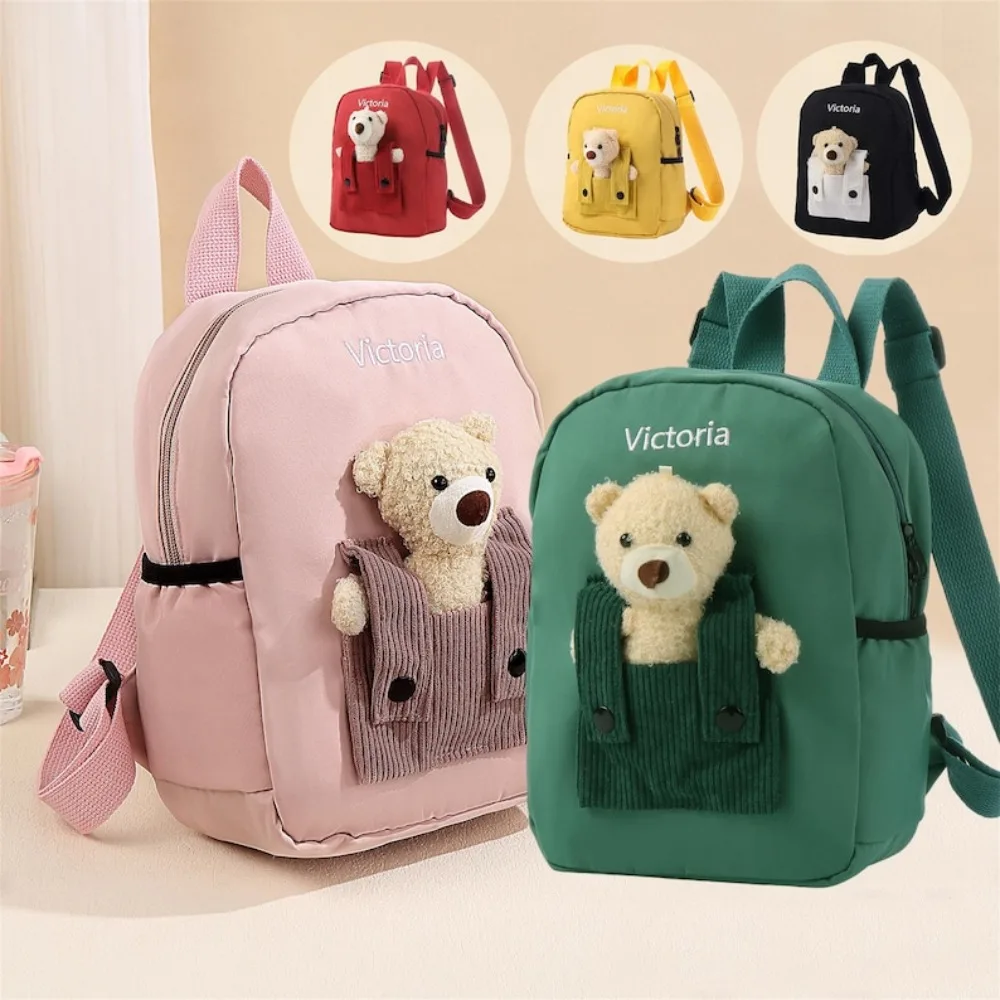 Custom Cute Teddy Bear Embroidered Name  Backpack - Soft Durable Toddler Daily Campus Playtime Backpack Perfect Gifts for School