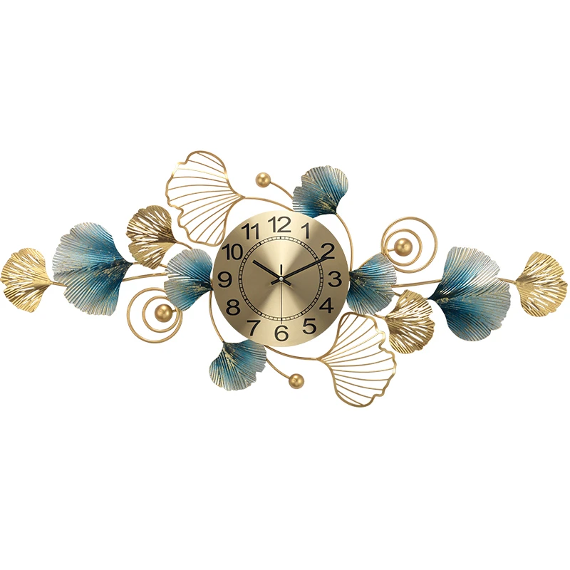 

New Chinese living room fashion home creative clock light luxury clock wall ginkgo leaf decoration wall clock atmospheric wall
