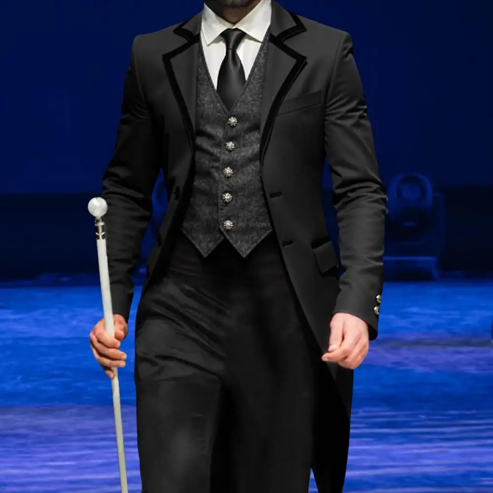 

Men's Retro Slim Fit Tuxedo Jacket with Lapel Long Sleeves Punk Overcoat for Stylish Look Tuxedo Suit Style Men Suit