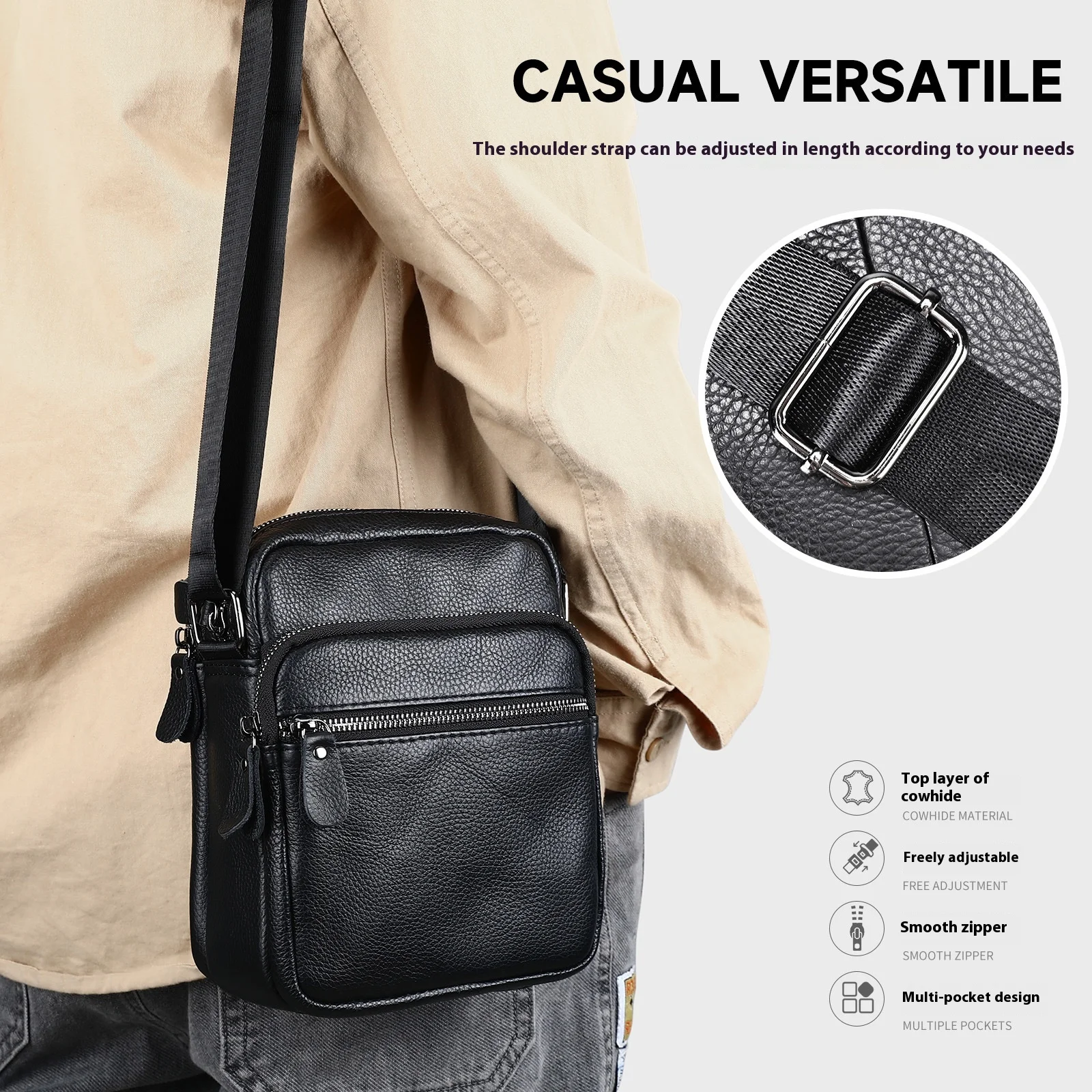 Outdoor Leisure Shoulder Bag Men's Genuine Leather Vertical Commuter Bag High-End Male Shoulder Bag