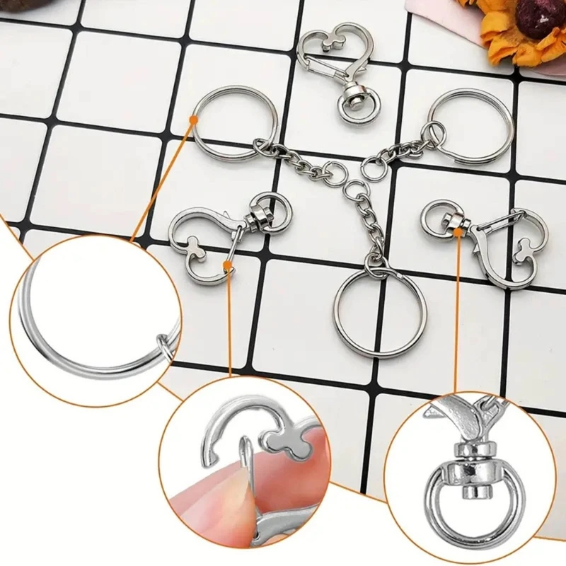 50Pcs Assorted Keychain Pendant Heart/Star Shaped Swivels Snaps Hook Customizable Keyring Accessories for Jewelry Making