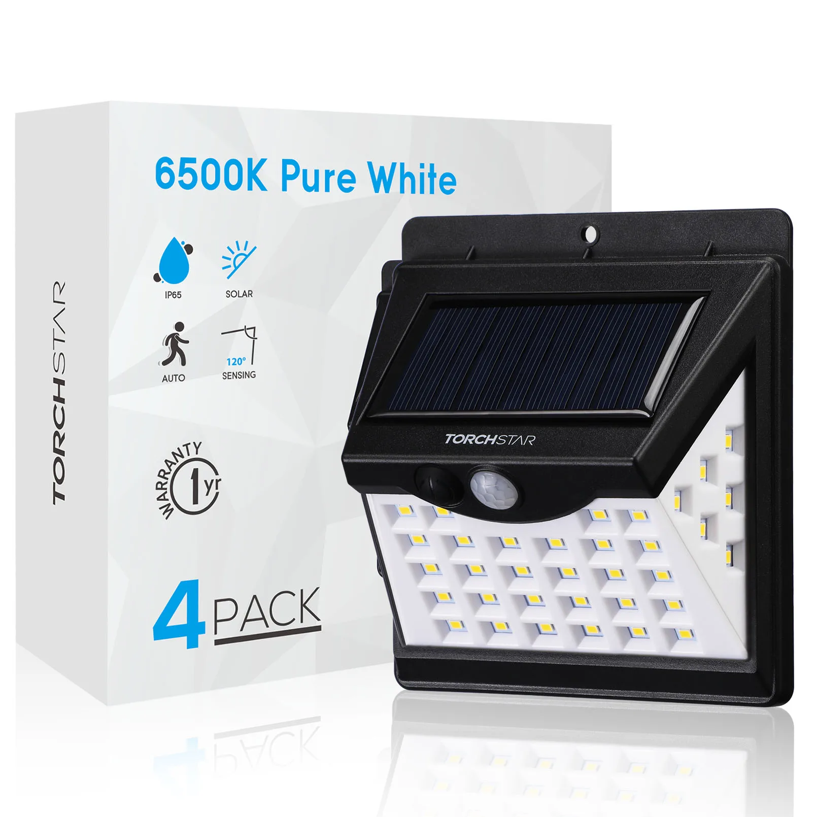 

40 LED Solar Lights Outdoor, Waterproof Solar Motion Sensor Light for Driveway, Patio, 6500K Pure White, Black, Pack of 4