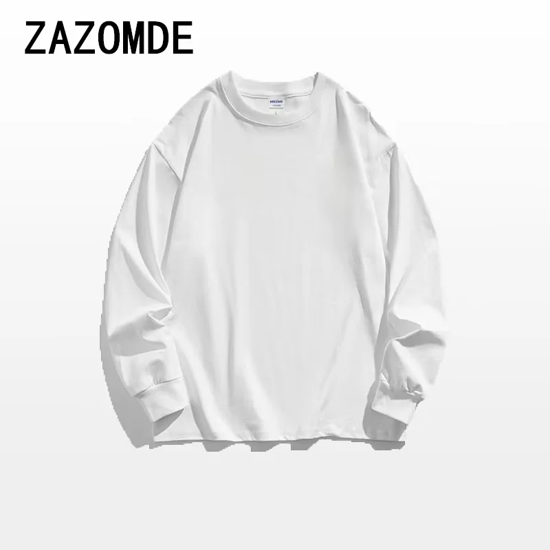 ZAZOMDE Solid Color Cotton Long Sleeve T-shirts Man O Neck T-shirts Oversize Long Sleeves Tops Tees High Quality Unisex Clothing