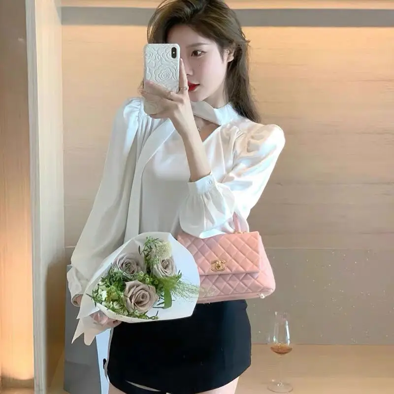 White Blouses Women Leisure Elegant Office Lady Chic Soft New Spring Designed Streetwear Puff Sleeve Temperament French Vintage