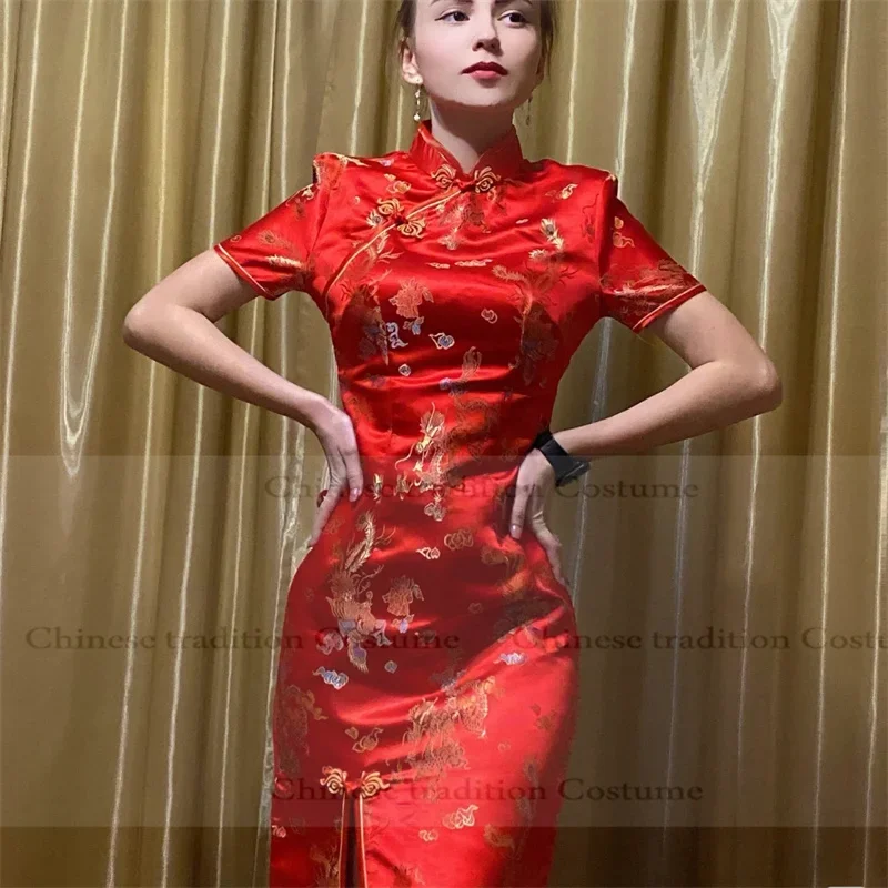 

Женское сексуальное платье Ципао, новые улучшенные платья ханьфу в китайском стиле, красное китайское платье, длинное платье Chesongam с разрезом, длинные азиатские платья