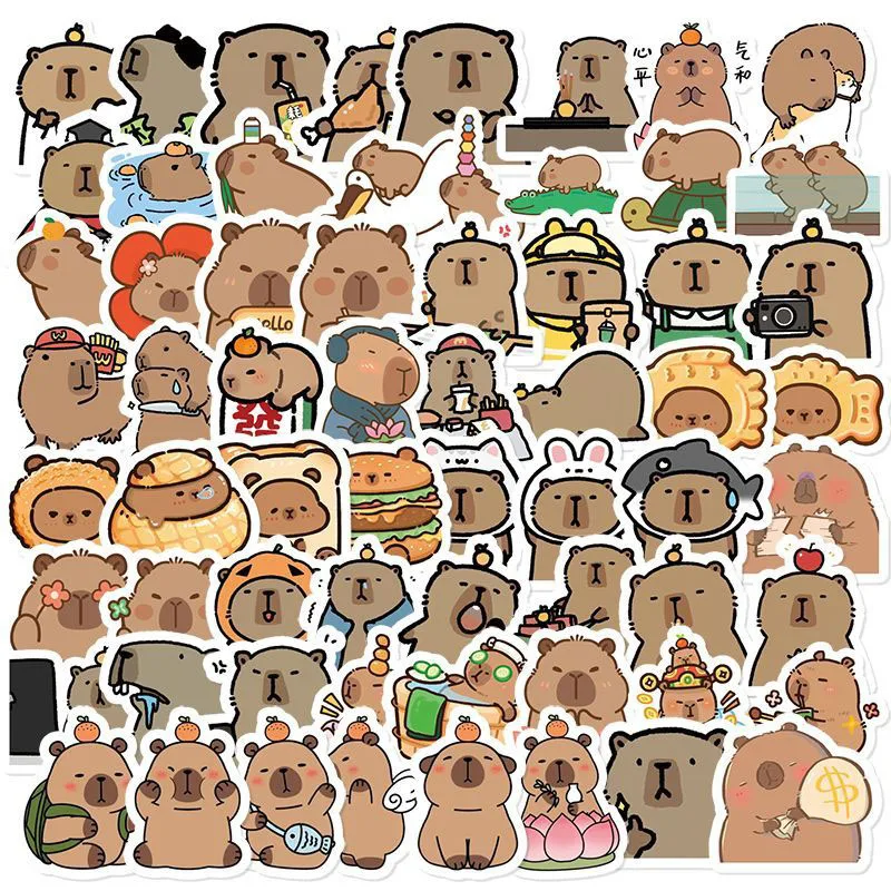 60cps Miniso Capybara Stickers Cute Cartoon Phone Notebook Car Trunk Waterproof Sticker Envelope Gift Seal Toys Girl Gifts