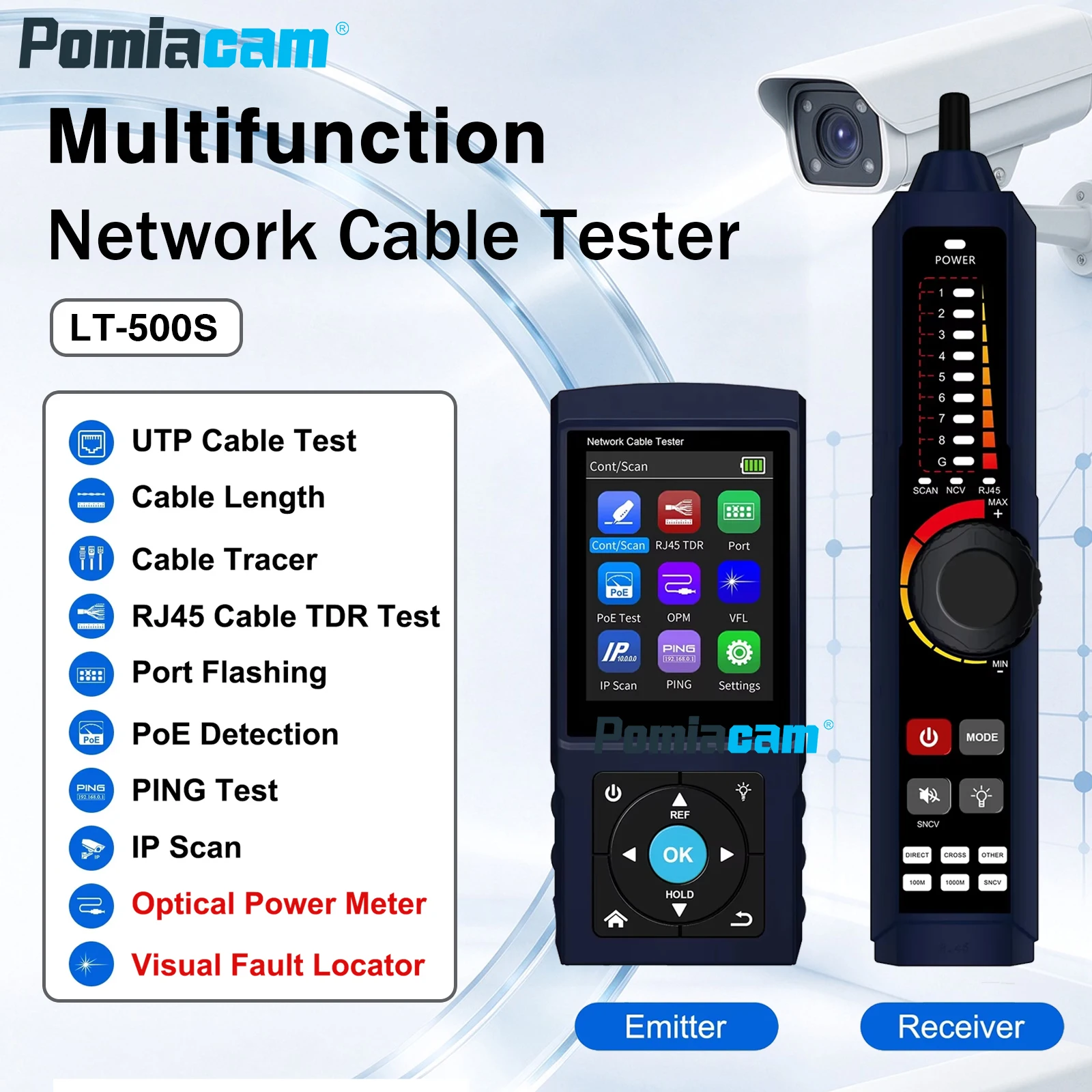 LT-500S 2.8-inch 2.5G 10G Network Analyzer RJ45 Tracer TDR Length PoE Port Flashing Speed Detection IP Scan PING OPM VFL