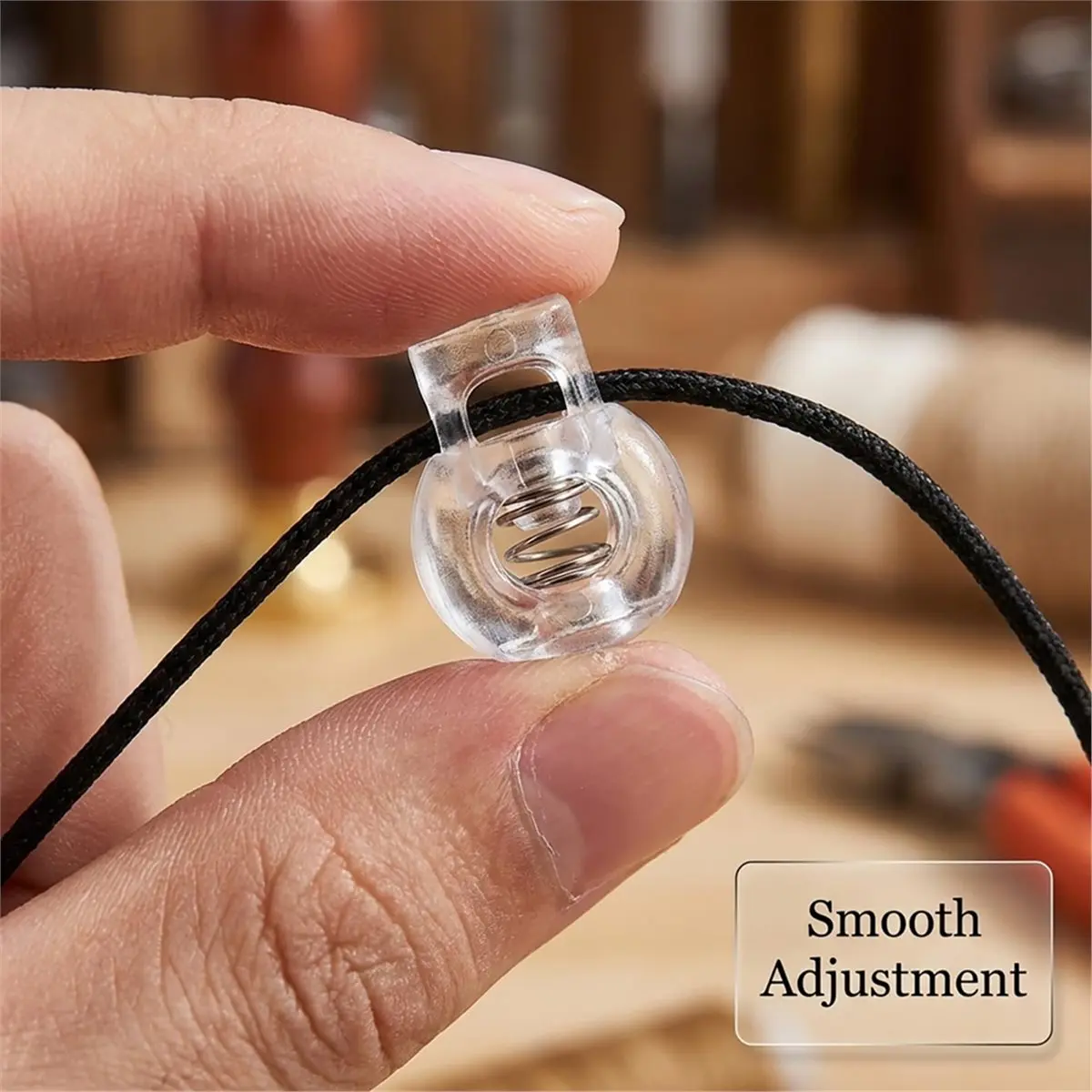 

100-Pack Transparent Plastic Cord Lock Toggles for Clothing, Bags, and Outdoor Gear