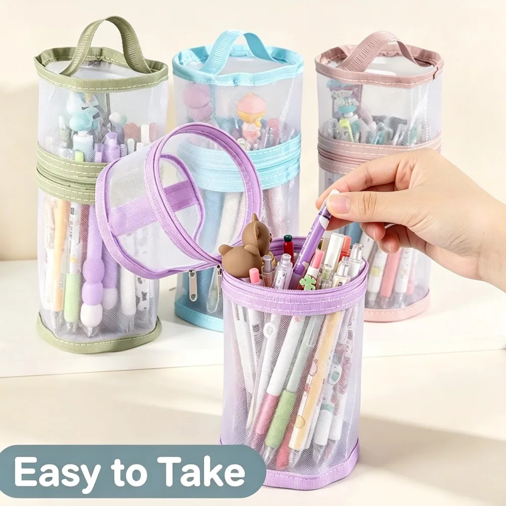 Dual-use Storage Bag Standing Makeup Organizer Bag Mesh Clear  Pencil Case Makeup Brush Storage Pouch  Breathable Toilet bag