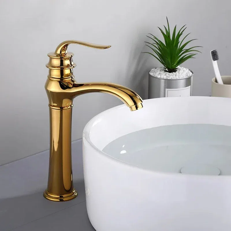 

Luxury Golden Bathroom Basin Faucet Hot and Cold Water Sink Mixer Tap Washbasin Faucets Single Hole Deck Mounted Tapware