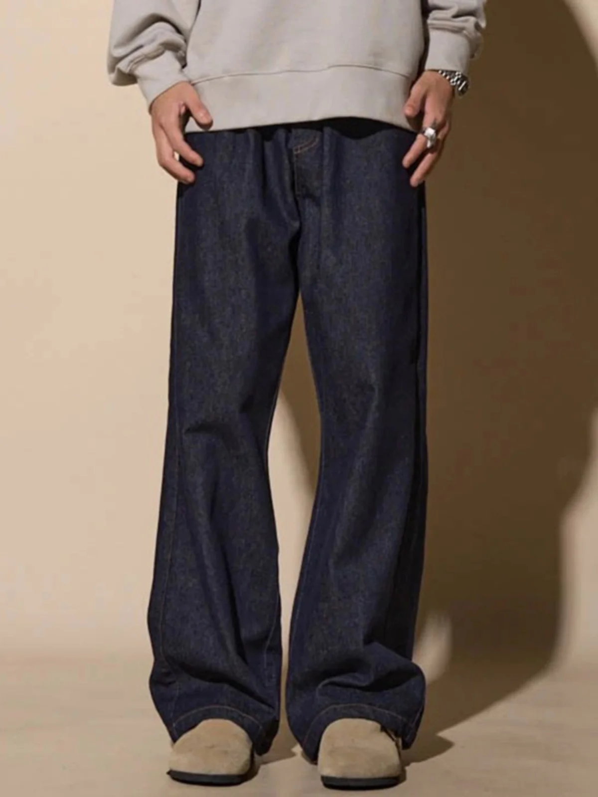

Deep Blue Original Color Bell Bottom Loose Wide Leg Straight Cut Jeans Men's Vintage American Style Tapered Leg Trousers