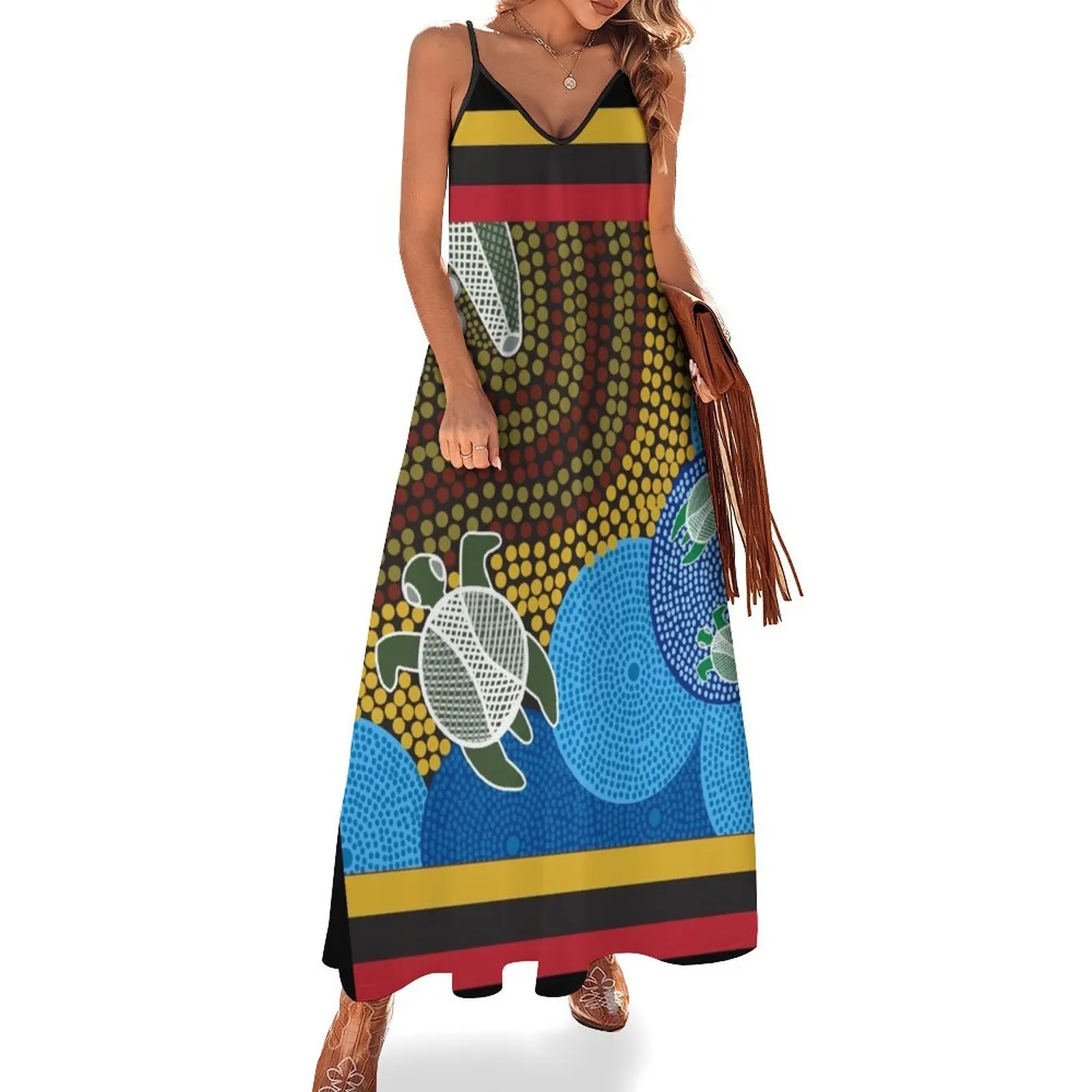 

Australian Aboriginal Sea Turtles Sleeveless Dress Prom gown beach dress