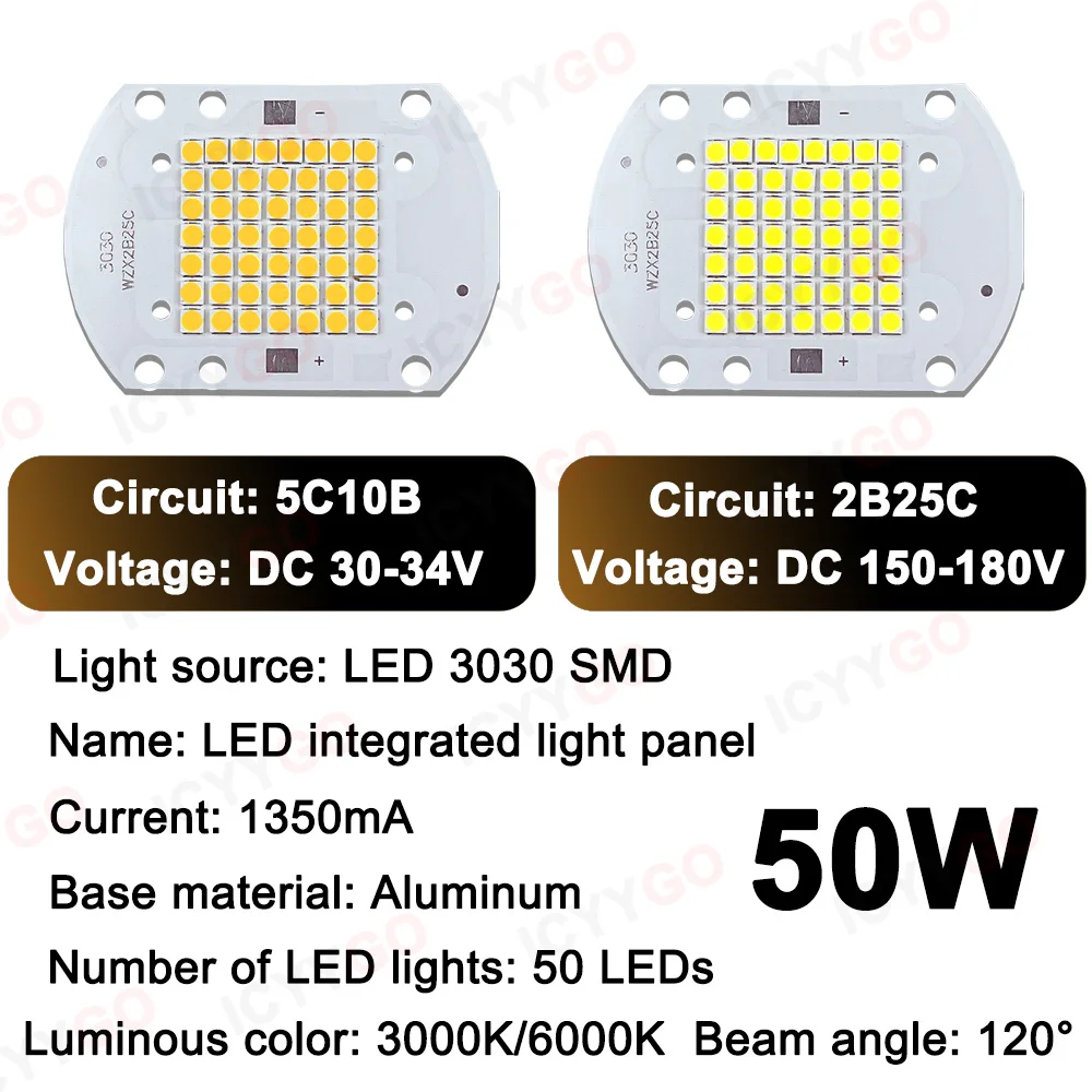 LED Flood Light 50W SMD3030 DC30-32V 15-180V 1350mA LED Light LED PCB Board LED Integrated Light Source Board Aluminum Substrate