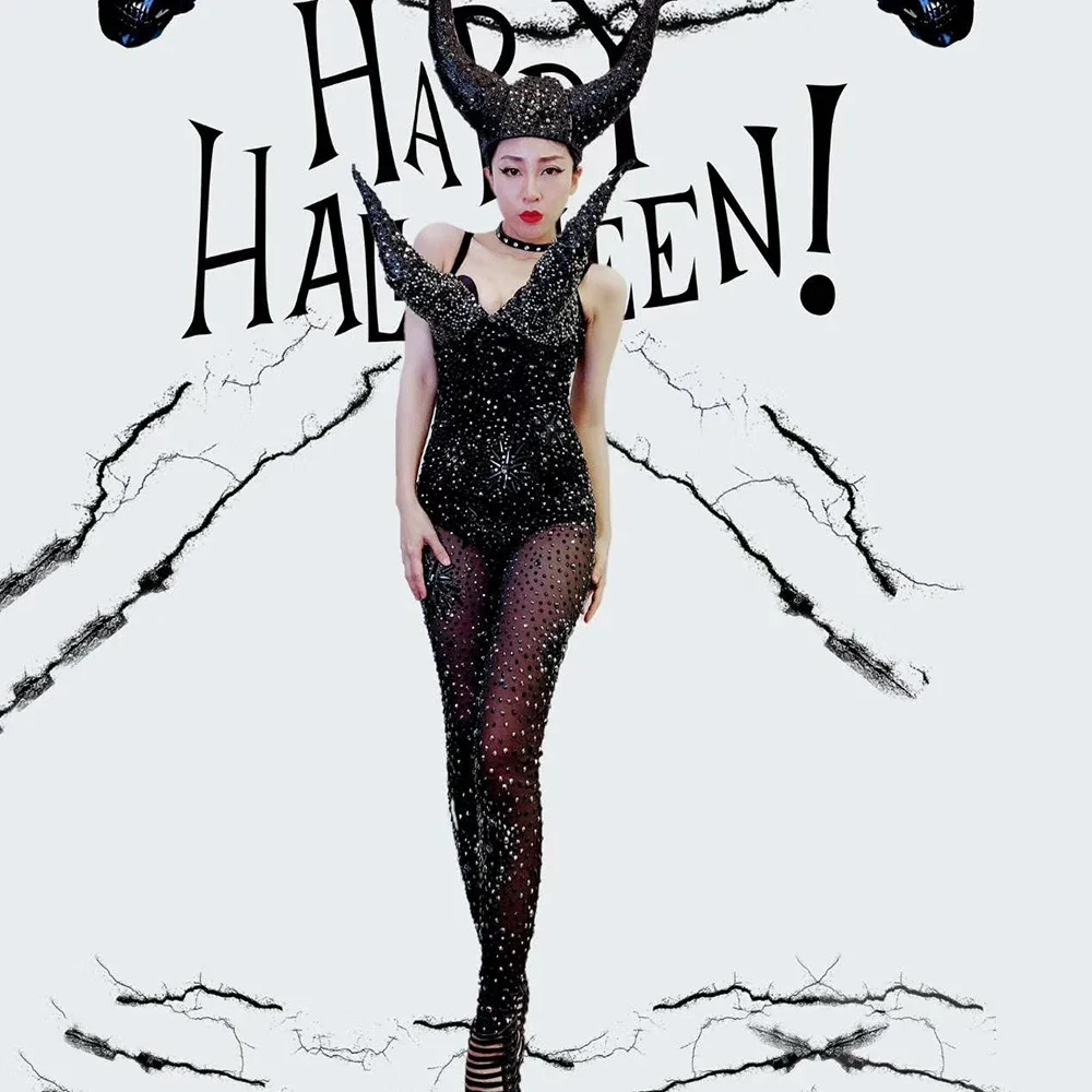 قرون الديكور النساء الساطع الماس حللا مرونة شبكة سوداء منظور داخلية ملهى ليلي بار حفلة موسيقية زي