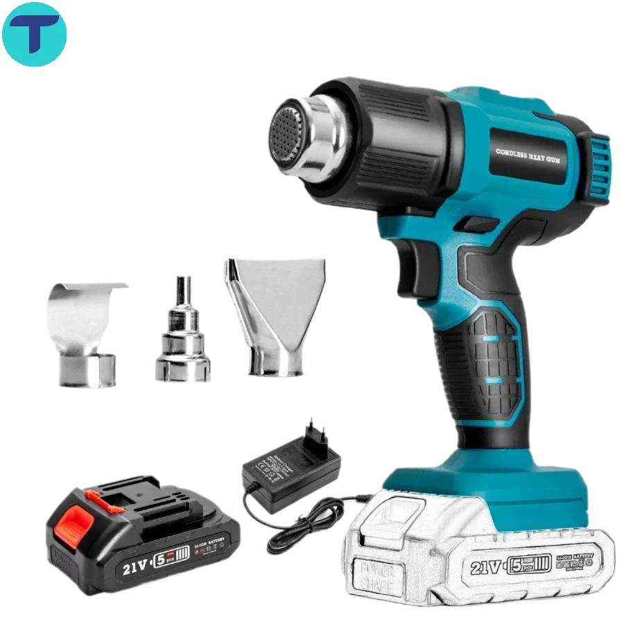 300W Cordless Heat Gun 350-550℃ Temperature Adjustable Rechargeable Hot Air Gun Air Dryer with 3 Nozzles for Makita Battery