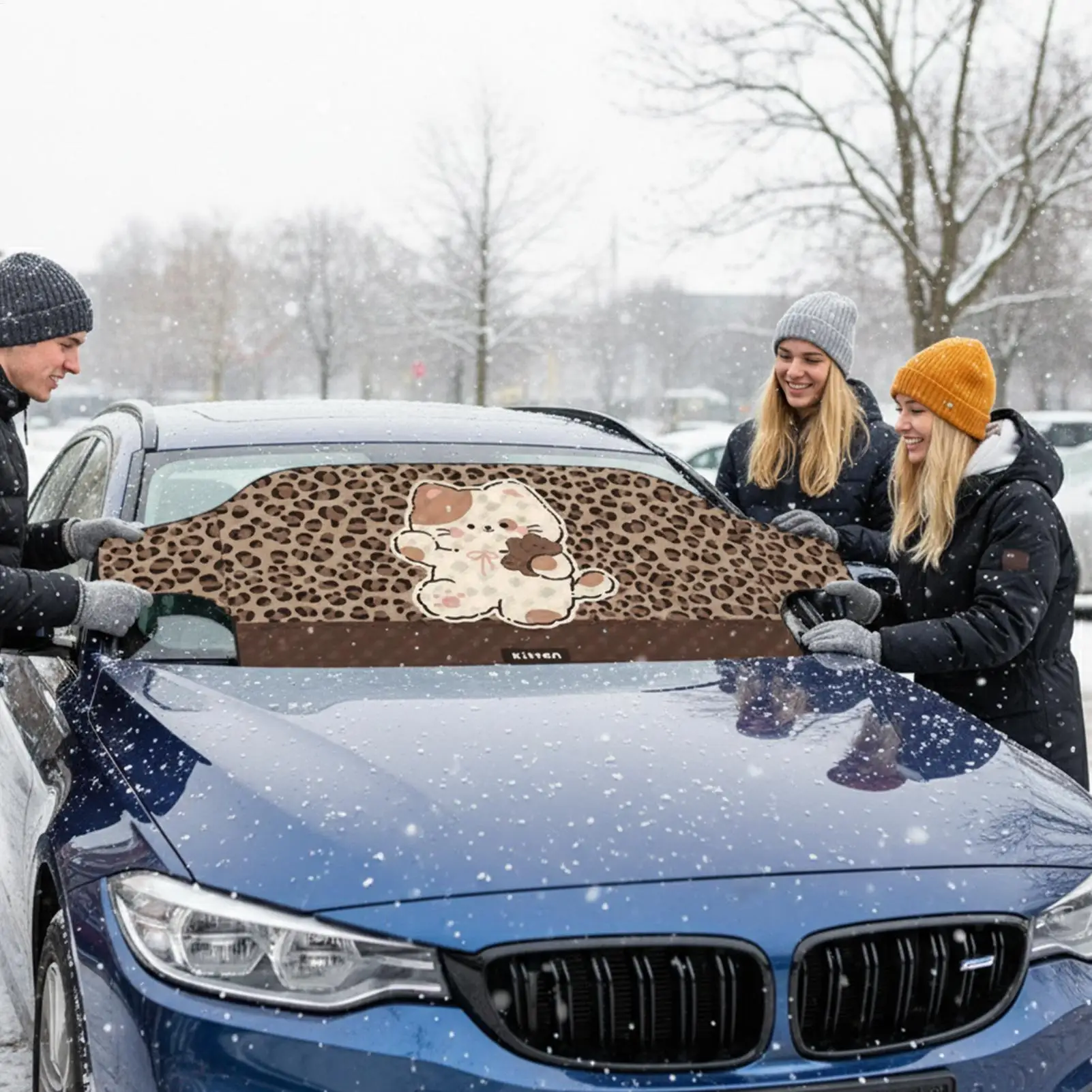 

Car Windshield Snow Cover 77x36inch All-Weather Waterproof Cute Cartoon Sunshade Snow And Ice Windshield Cover For SUV Car