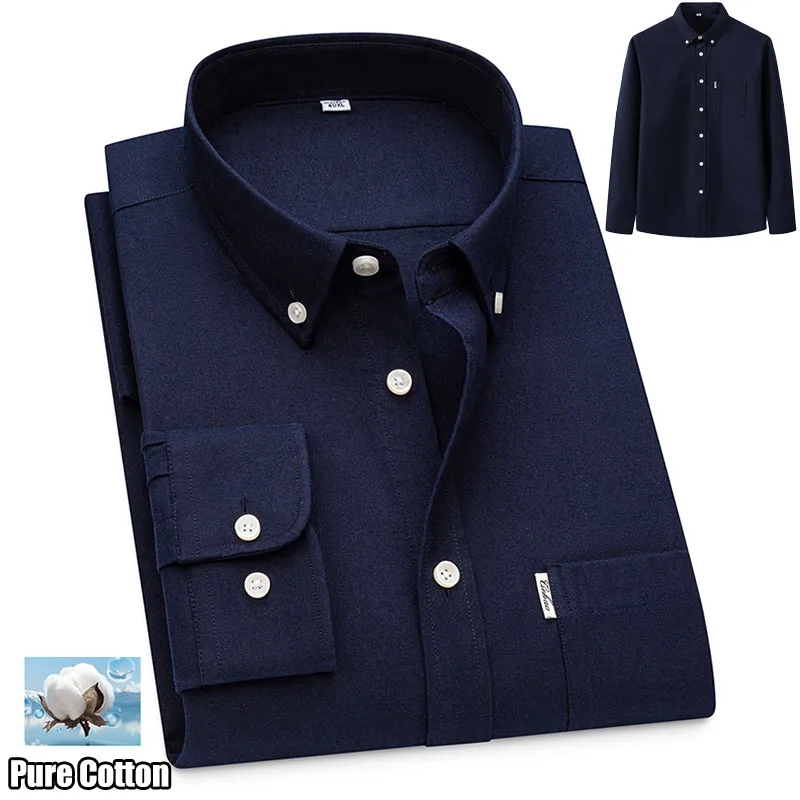 قمصان أكسفورد من القطن الخالص 100% للرجال بأكمام طويلة قمصان رسمية اجتماعية للأعمال ملابس كلاسيكية مصممة بجيب واحد للرجال #1