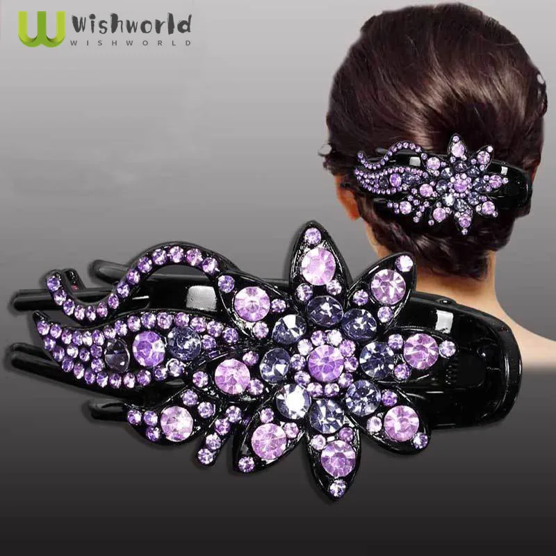 National Wind Restoring Ancient Ways Alloy Insert Crystal Clip Elegant Woman Hair Hairpin a Word Color Hair Accessories