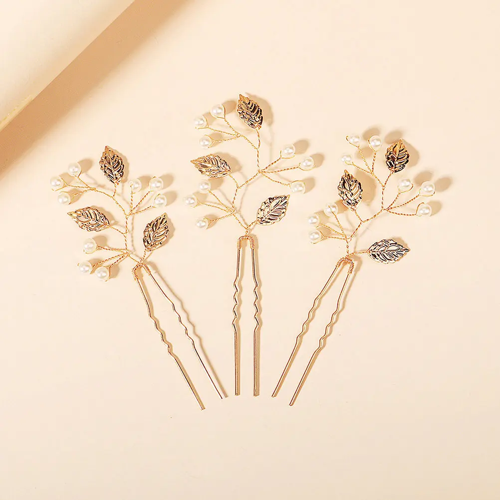 3Pcs U-Shaped Pearl Hair Sticks Hairpins Bridal Accessories Wedding Celebration Hair Clips Pearl Hairpins U-Shaped Hairpin