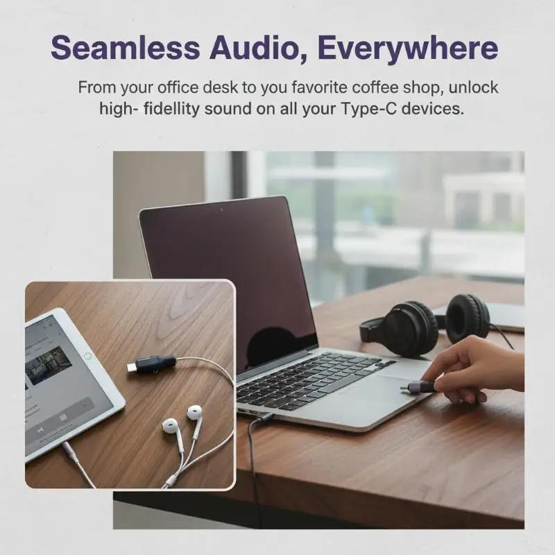 Type C Audio Adapter to 3.5mm Jack Widely Compatible with Most Type C Devices for Study and Work