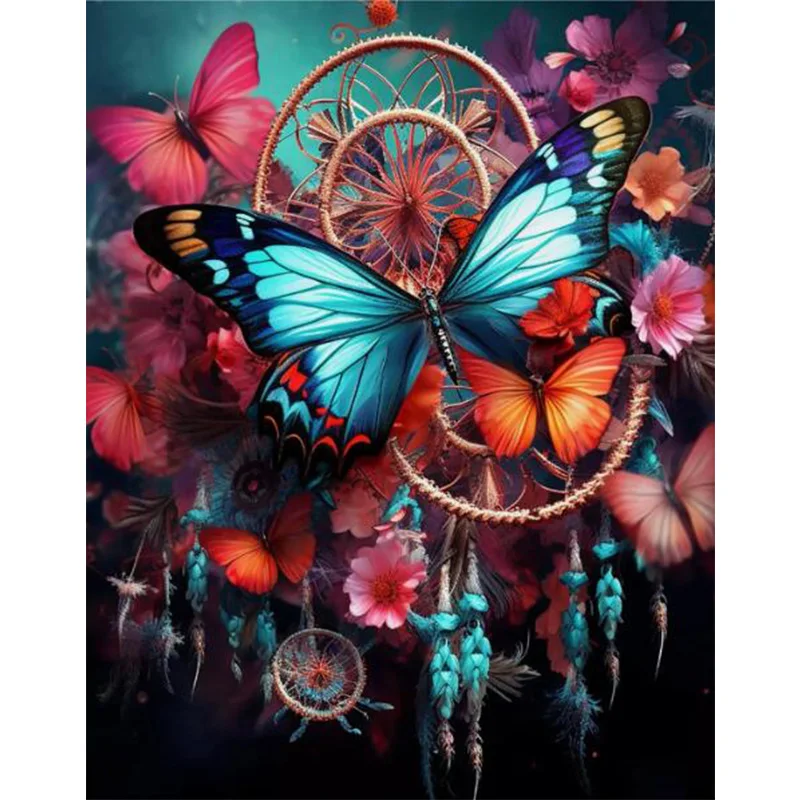 AB Diamond Diamond Painting Butterfly rose wind chime Embroidery Kit Wall Decoration Hanging Painting