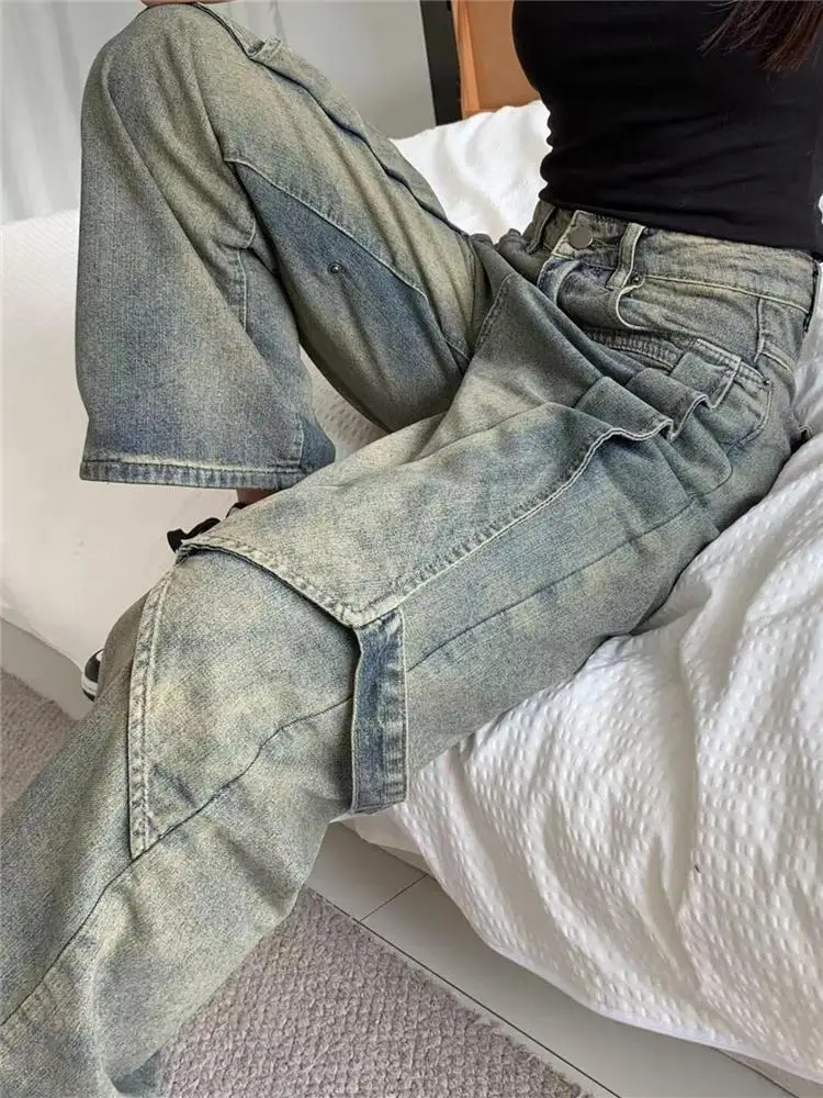 New 2026 Street Retro Washed Old Jeans Large Size Man and Women's Clothing Loose High Waist Straight Wide Leg Pants Work Pants
