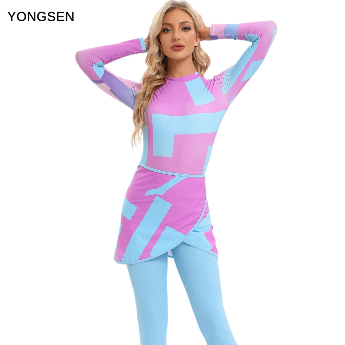 YONGSEN Women Long Sleeve Muslim Swimwear Fashion Hijab Modest Swimsuit Burkini Swimming Suit Cover Ups Islamic Swim