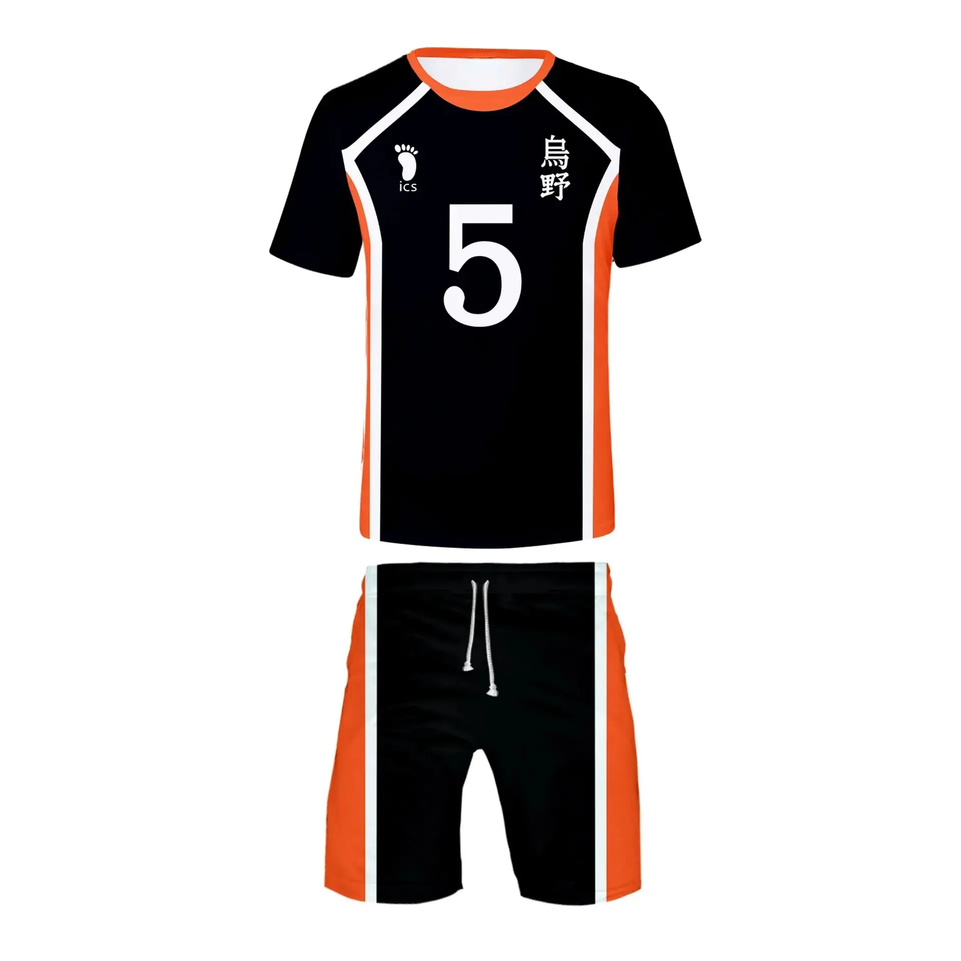 Volleyball Team Uniform Training Clothes Tshirt 3D T-shirt +Short Men/Women O-neck Fashion Haikyuu 2pcs set Unisex clothing