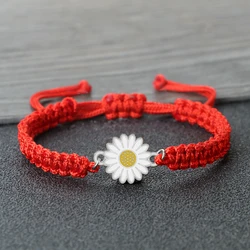 Hot Summer Daisy Charms Bracelet Red Black Color String Couple Bangles Chain Women Healing Pulsera Jewelry Gift for Friend