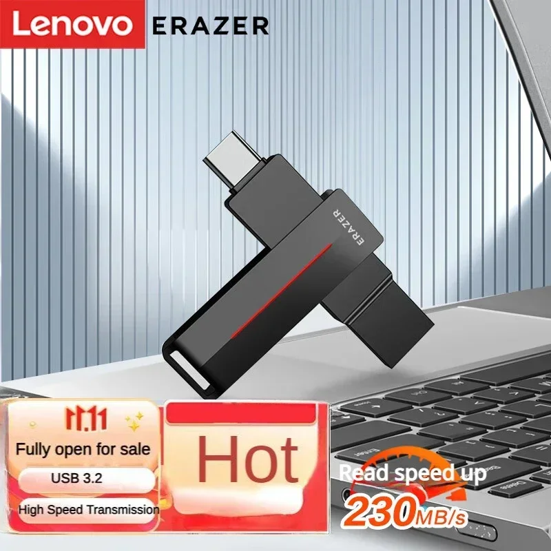 Lenovo 256GB Type-C USB3.2 USB Flash Drive F502 MAX Grey Read Speed 230MB/s 360° Rotary Dual Interface USB Flash Drive