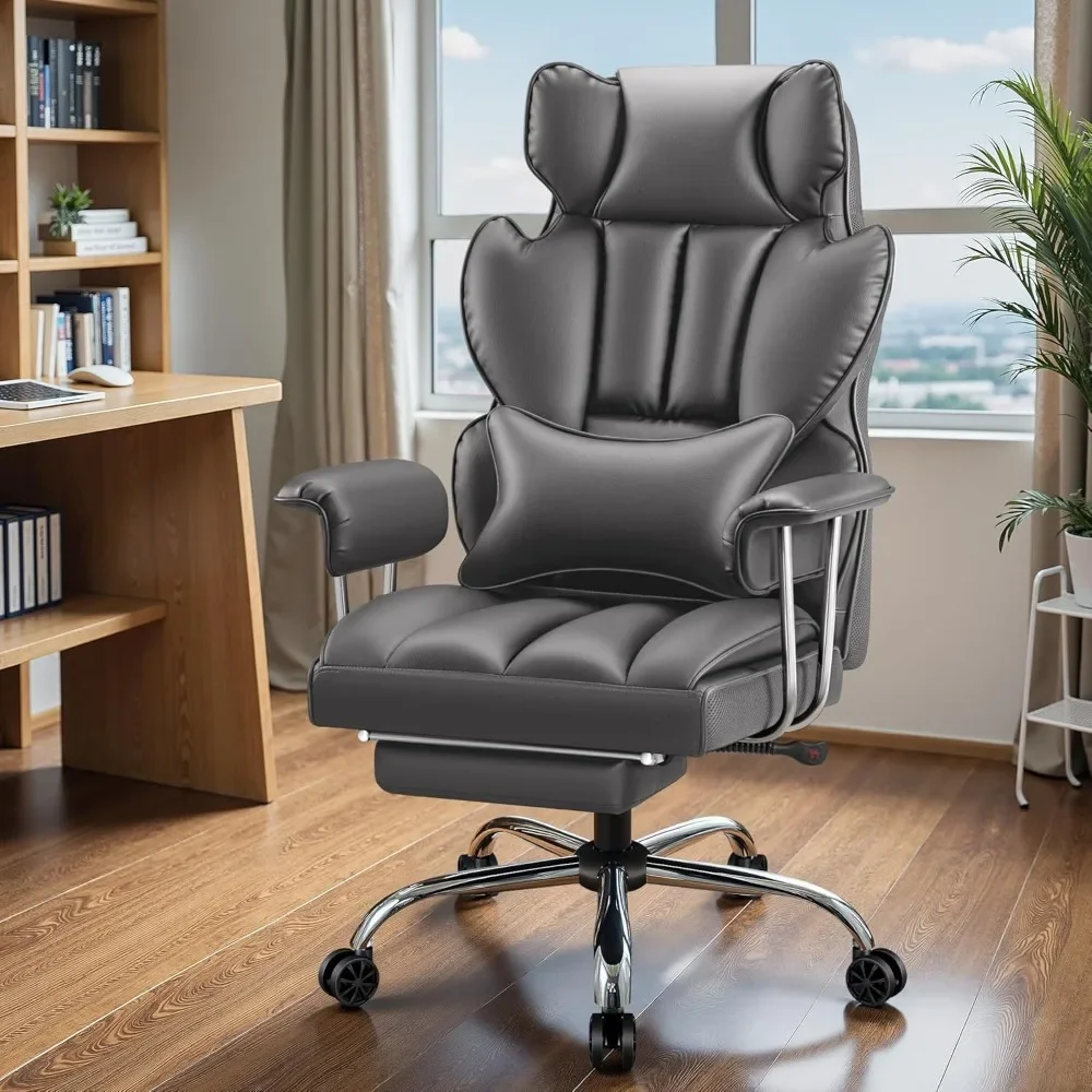 

Ergonomic office chair, leather computer chair with lumbar rest, footrest, lumbar support, 25.5"D x 23.6"W x 49.5"H