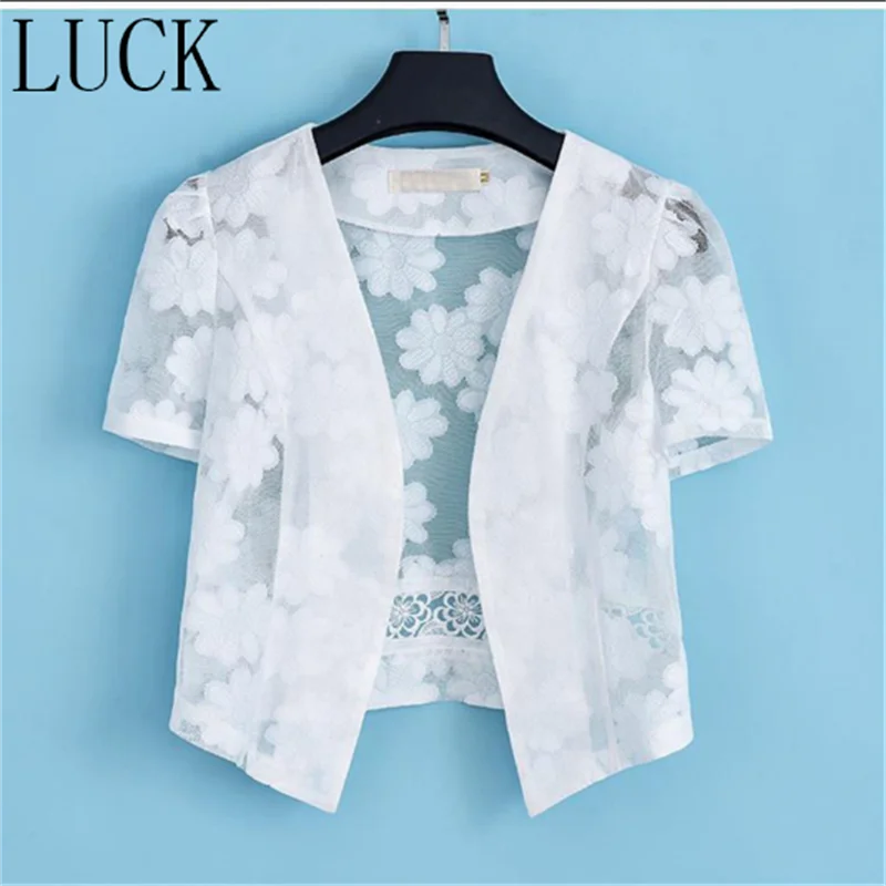 

Women Jacket New Mesh Thin Small Suit Short-sleeved V-neck Sunscreen Shirt Short-sleeved Shawl Summer Fashion Suit Jacket Coat