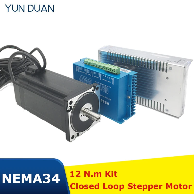 Nema 34 12Nm Closed Loop Stepper Motor Driver & 400W 60V DC Power Supply Hybrid Encoder Easy Step Servo Kits  DC DSP 86MM MOTOR