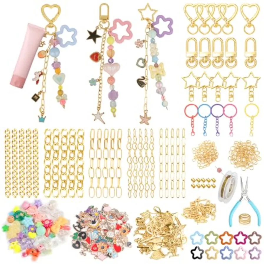 

Keychain Making Kit 354pcs Bag Charm Kit with 136 Charms 25 Extender Chains 20 Keychain Clips Beading Accessories Jewelry Plier