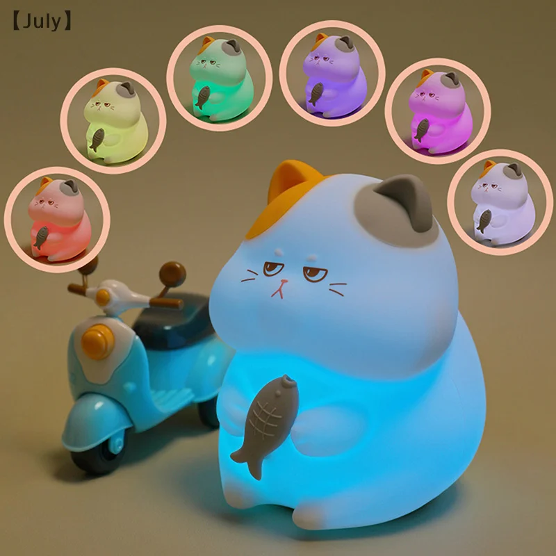 Lampka nocna Greedy Cat USB akumulatorowa ciepła i RGB przedszkole lampka do spania Kawaii bezprzewodowe lampki nocne do wystroju pokoju dziecięcego