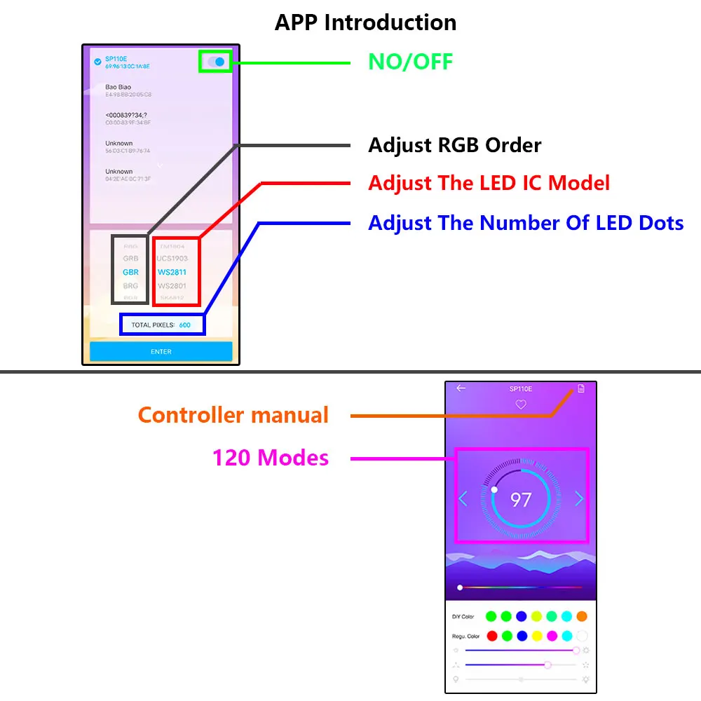 WS2812B WS2812 WS2811 Controller,SP110E Bluetooth APP Pixel Light Strip Controller For SK6812 RGBW WS2815 RGBIC Strip DC5V-24V