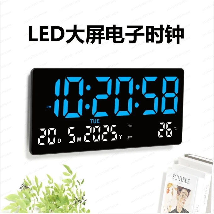 ساعة حائط رقمية كبيرة تعمل بمنفذ USB تقويم الوقت 12/24 ساعة وقت/يوم/شهر/سنة/عرض درجة الحرارة ساعة منبه LED إلكترونية