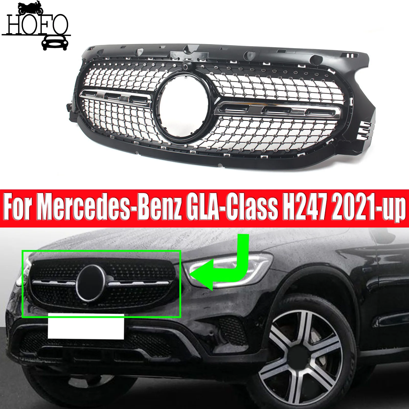 

Grill Front Bumper Grille Radiator Replacement Part For Mercedes-Benz GLA-Class H247 2021-up