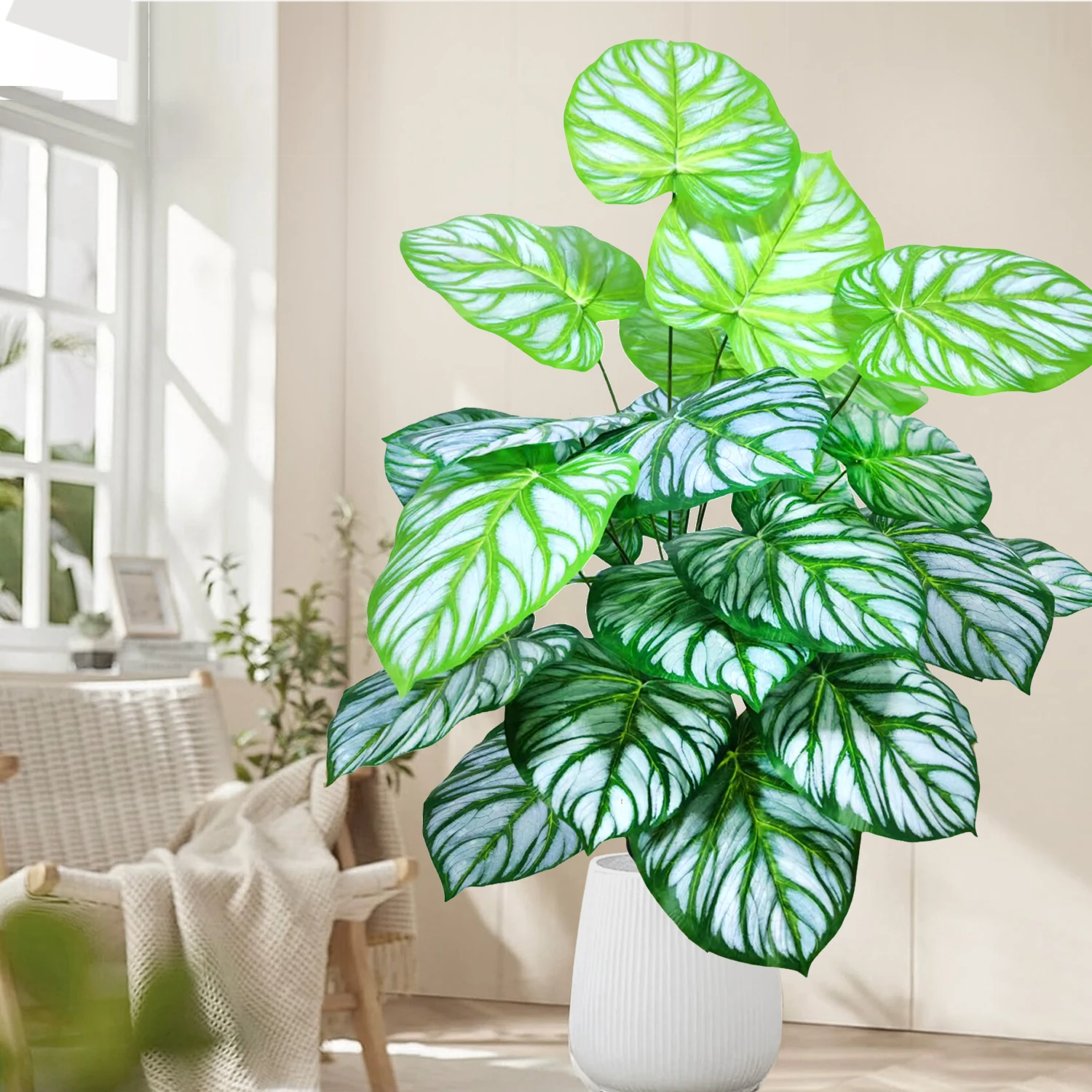 60-110cm Artificial Dark Green Alocasia Leaf Monstera Green Plants for Home Garden Room Office Decoration