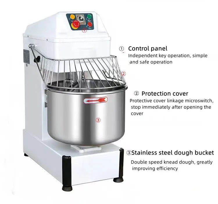 Baking Equipment Wholesale 50kg Spiral Mixer Heavy Stainless Steel Flour Dough Mixer