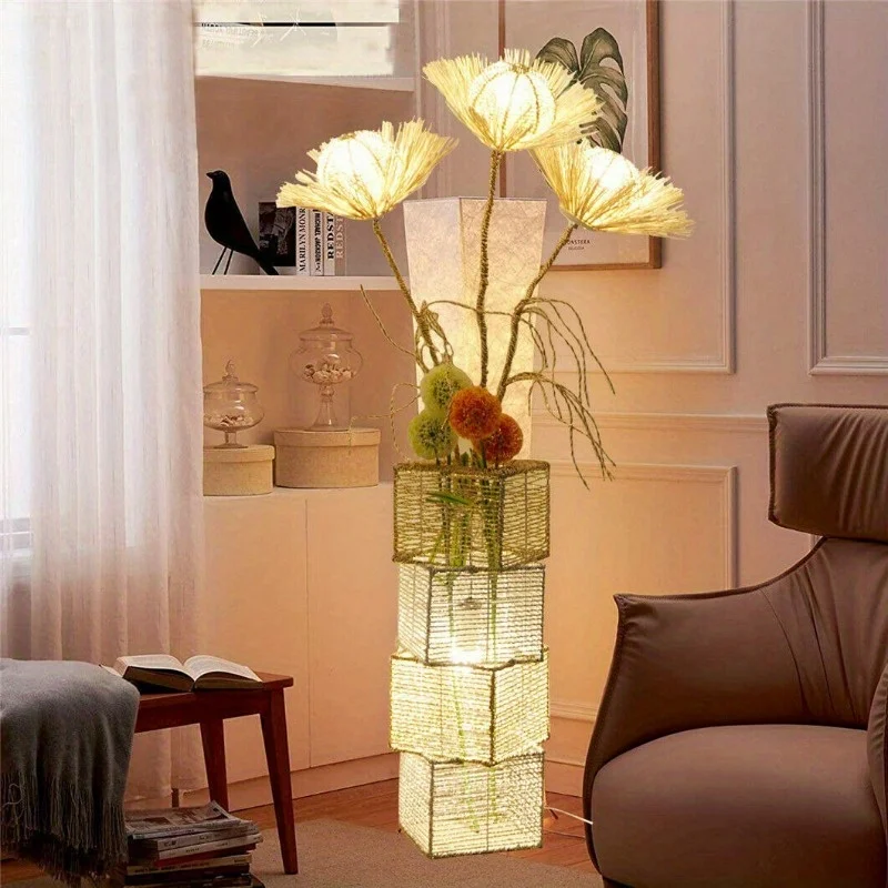 

Hand-Woven Flower Floor Lamp Vertical Light Bedroom Bedside Lamp Decor