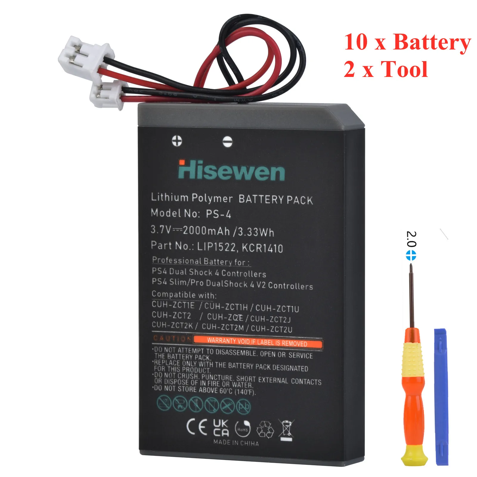 10x2000mAh PS4 Battery for Sony PS4 PS4Pro Controller Gamepad Dualshock 4 V1 Wireless CUH-ZXTIE CUH-ZCTIU for CUH-ZCT2 LIP1522 image 3