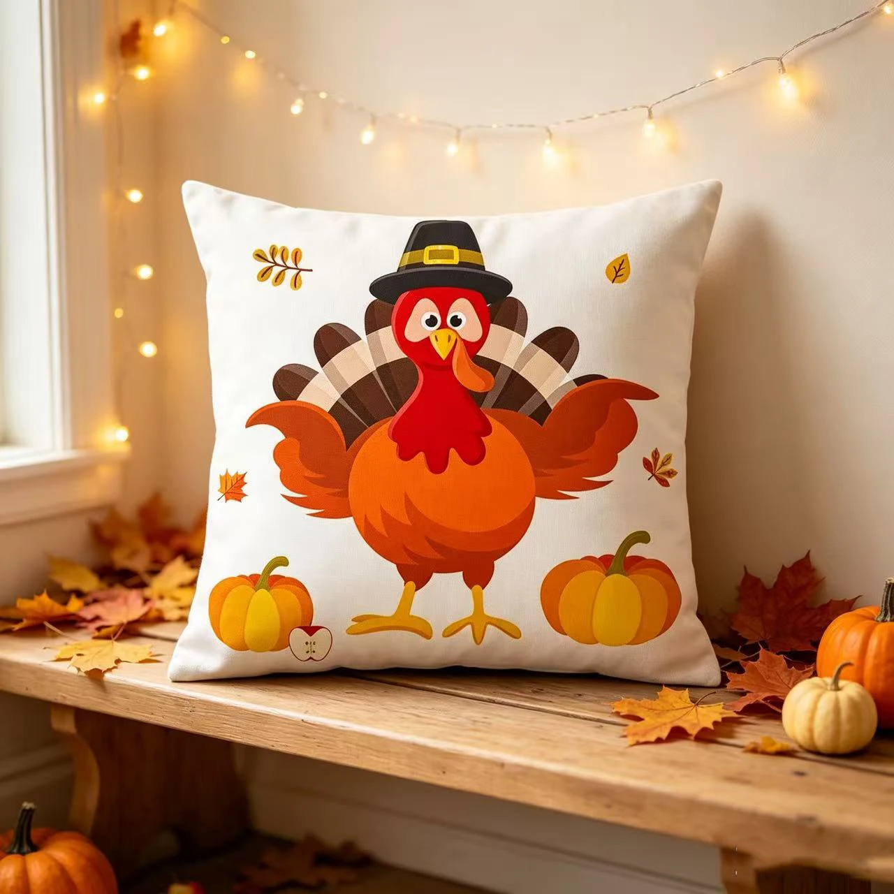 Thanksgiving Autumn Fall Acorn Pumpkin Turkey Throw Pillow Case Decorative Pillowcase Living Room Sofa Cushion Cover Home Decor