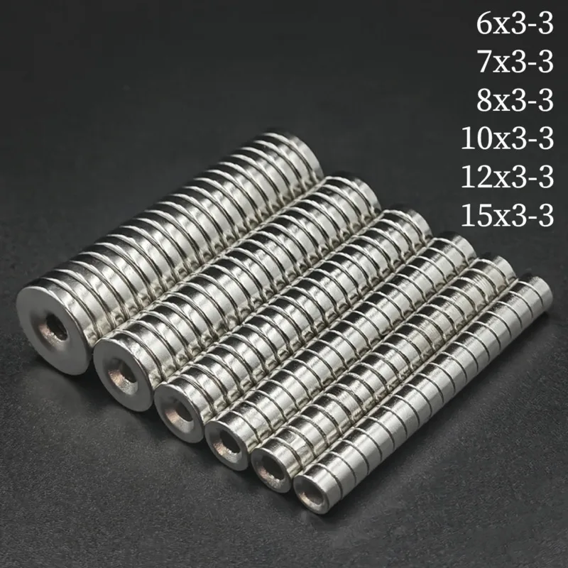 Round Magnet 6/7/8/10/12/15mm x 3mm Hole3mm Neodymium N35 Permanent NdFeB Super Strong Powerful Magnetic Disc Magnets With Hole